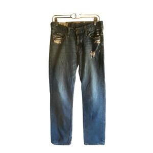 Hollister Slim Straight Mens Distressed Blue Jeans 3 button fly 30x32